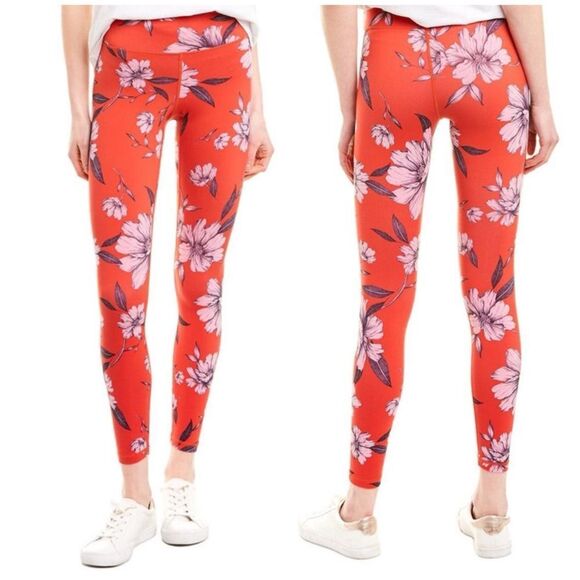 Spiritual Gangster Perfect High Rise Waist Floral Leggings Red Pink Gym Size M - Picture 1 of 9
